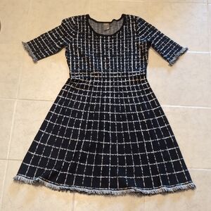 Taylor Rayon Plaid Fridge Trim Quarter Sleeve Sweater Dress